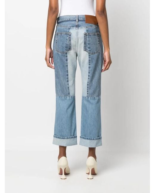 Victoria Beckham Blue Straight-Leg Patchwork Jeans