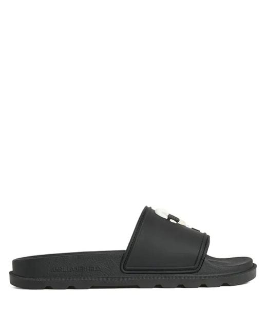 Karl Lagerfeld Black Logo-Embossed Slides for men