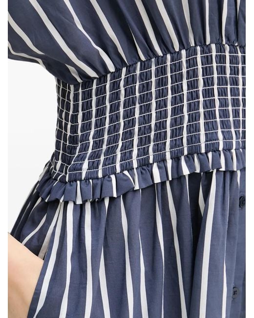 Joseph Ribkoff Blue Vertical-Stripe Smocked-Waist Midi Dress