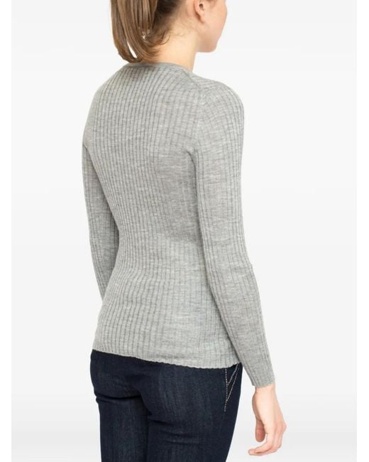 LA ROSE Gray Ribbed-Knit Cashmere Cardigan