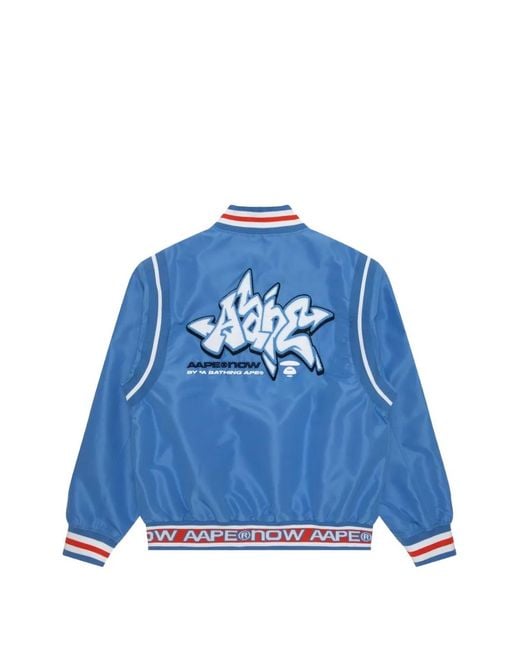 Aape By A Bathing Ape Blue Moonface Patch Jersey Baseball Jacket for men