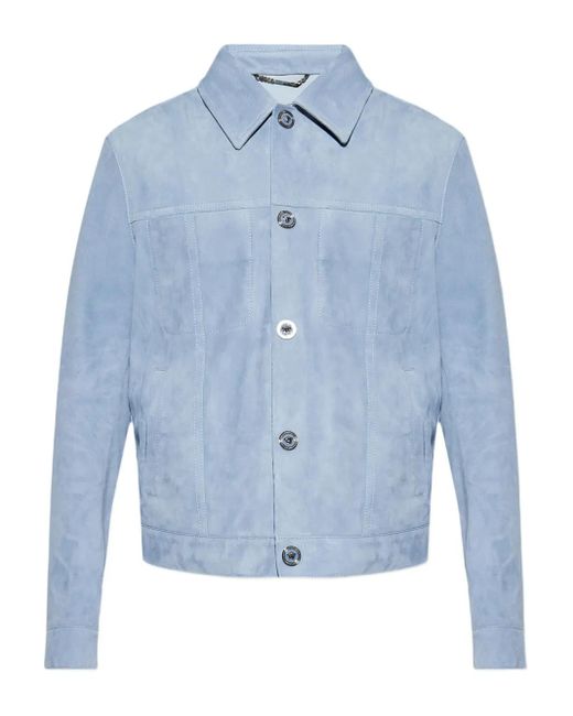 Versace Leren Jack in het Blue voor heren