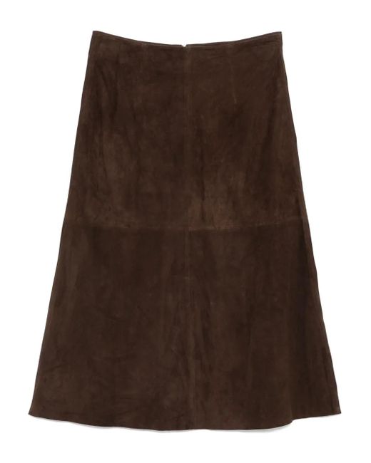 Arma Brown Suede A-Line Midi Skirt