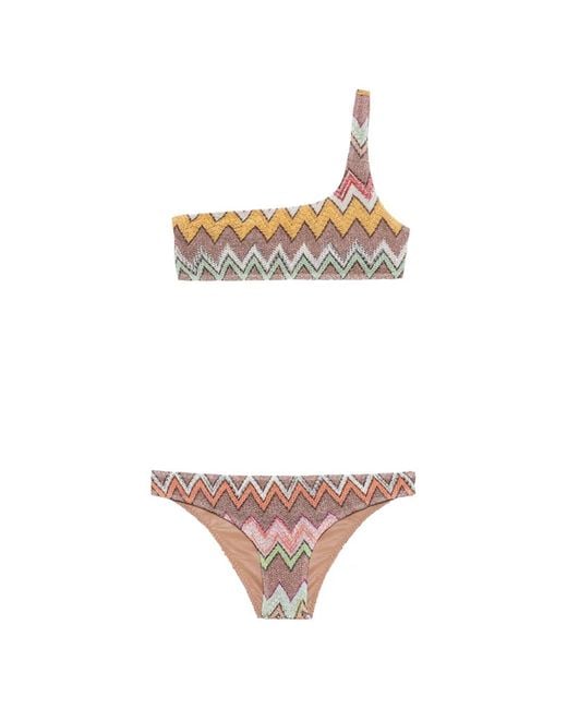 Missoni White Bikini Asymétrique À Motif Zigzag