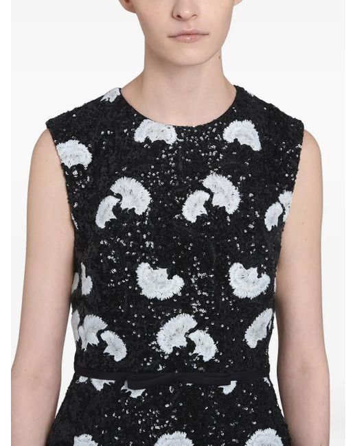 Giambattista Valli White Carnation-Print Sequined Maxi Dress