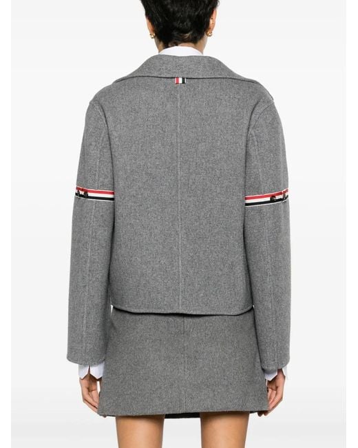 Thom Browne Gray Grosgrain-Stripe Brushed Jacket