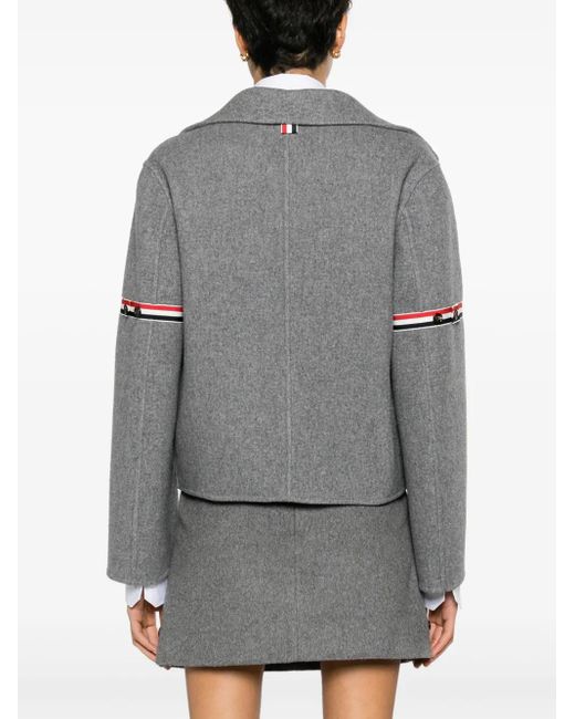 Thom Browne Gray Grosgrain-Stripe Brushed Jacket
