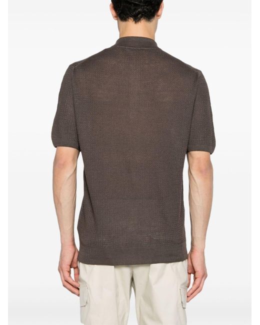 Corneliani Brown Short-sleeve Linen Polo Jumper for men