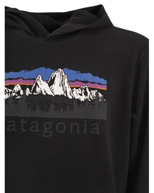 Patagonia Black Fitz Roy Foothills Graphic-Print Cotton Hoodie for men