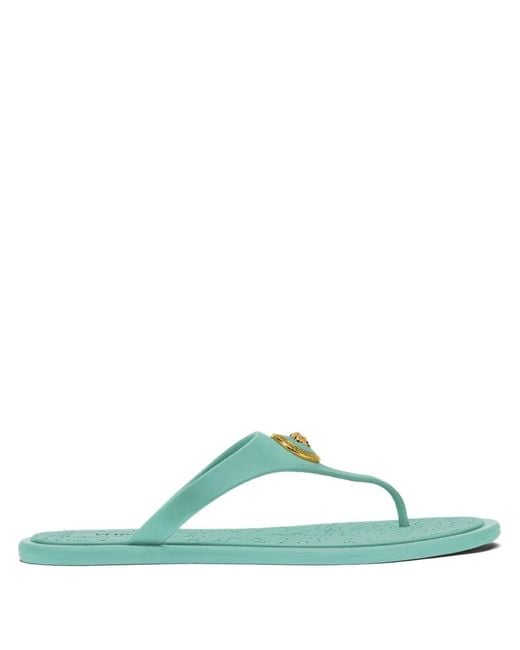 Versace Green Alia Embellished Flip-Flops