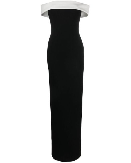Monot Black Colour-block Off-shoulder Maxi Dress