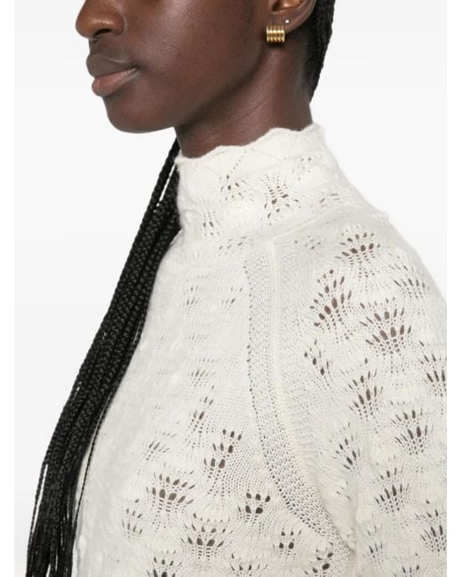 Ermanno Scervino White Pointelle-Knit High-Neck Sweater