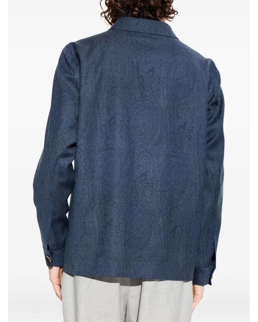 Etro Blue Paisley-Pattern Wool Jacket for men