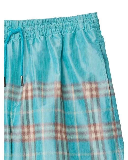 Burberry Blue Short De Bain À Carreaux for men