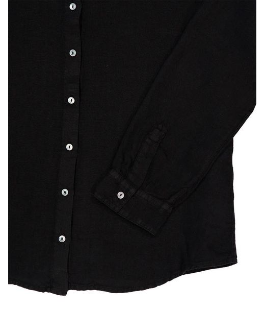 120% Lino Black Long-Sleeve Button-Down Linen Shirt