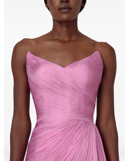 Abito Lungo Plissettato Con Bordo Di Piume di IRIS SERBAN in Pink