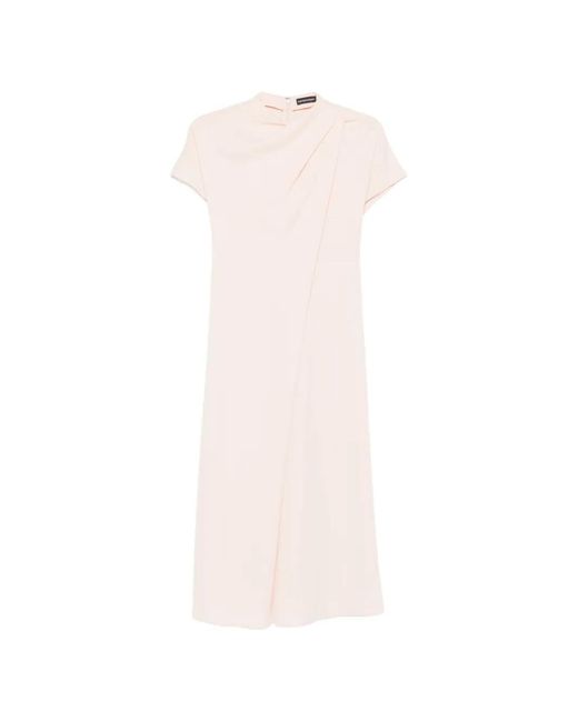 Emporio Armani White Draped Short-Sleeve Midi Dress