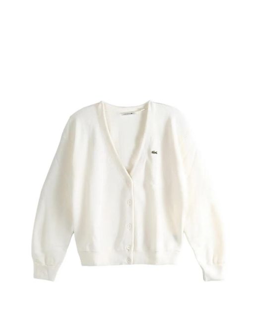 Lacoste White V-Neck Cardigan
