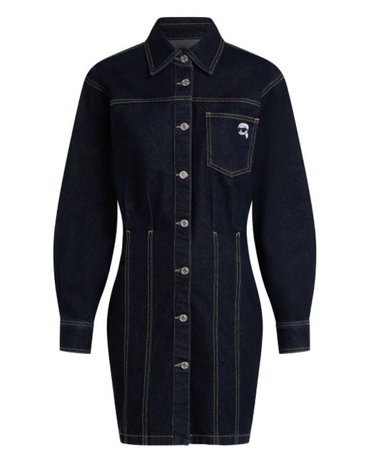 Karl Lagerfeld Blue Logo-Patch Denim Shirt Dress