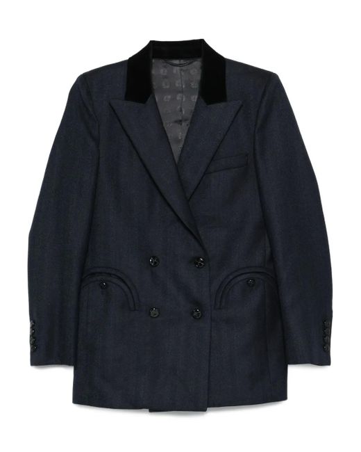 Blazé Milano Blue Trimmed-Collar Double-Breasted Blazer