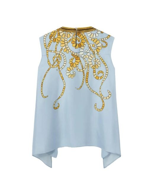 LaDoubleJ Blue San Carlo Floral-Print Silk Top