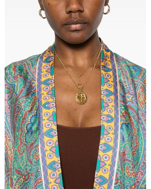 Etro Blue Paisley Print Open Front Jacket