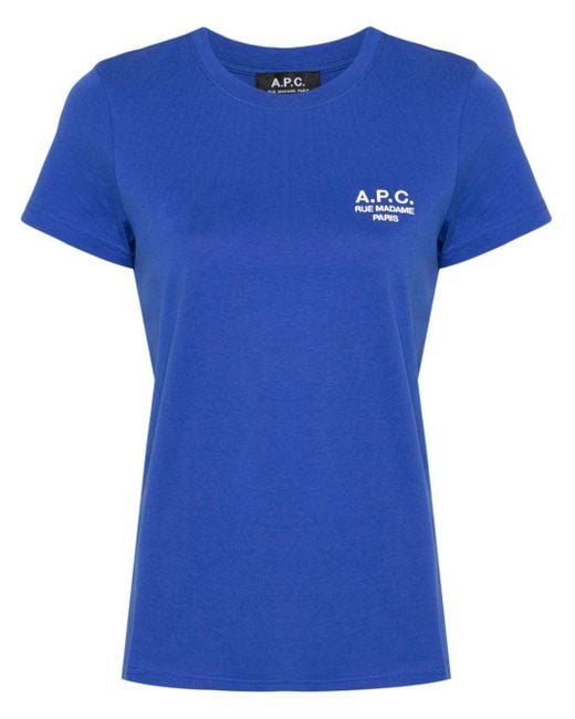 A.P.C. T-shirt Met Geborduurd Logo in het Blue