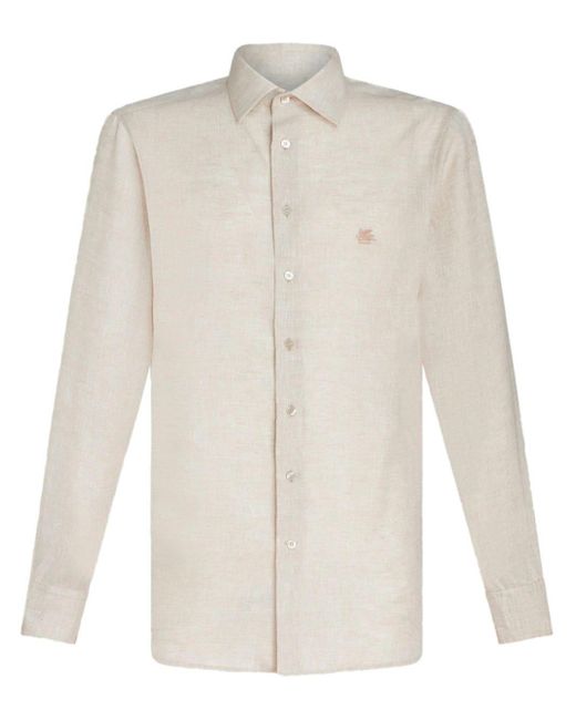 Etro White Pegaso-Embroidered Mélange-Effect Shirt for men