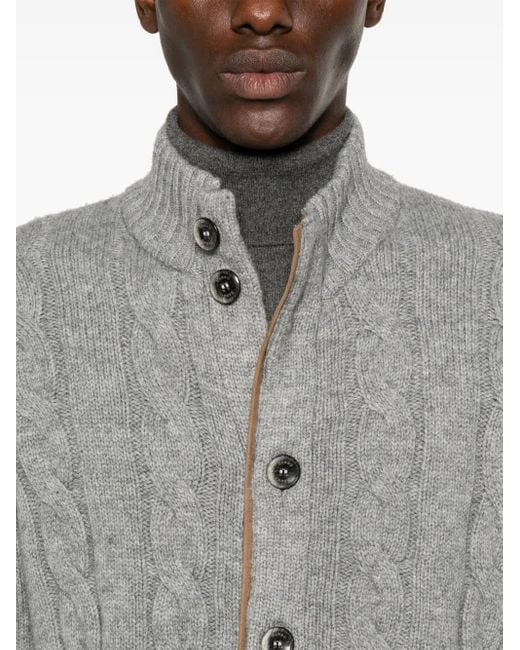 Herno Gray Cable-Knit Cardigan for men