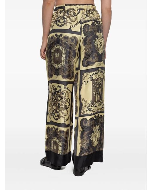 Ganni Natural Graphic-Print Silk Trousers