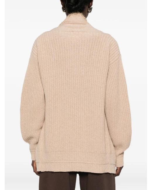 ERMANNO FIRENZE Natural Lace-Trim Ribbed-Knit Cardigan