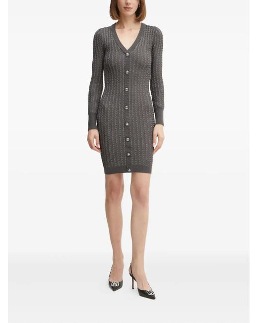 Guess Black Geknöpftes Midikleid mit Zopfmuster