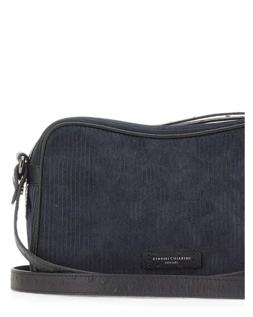 Gianni Chiarini Blue Cora Ribbed Suede Shoulder Bag