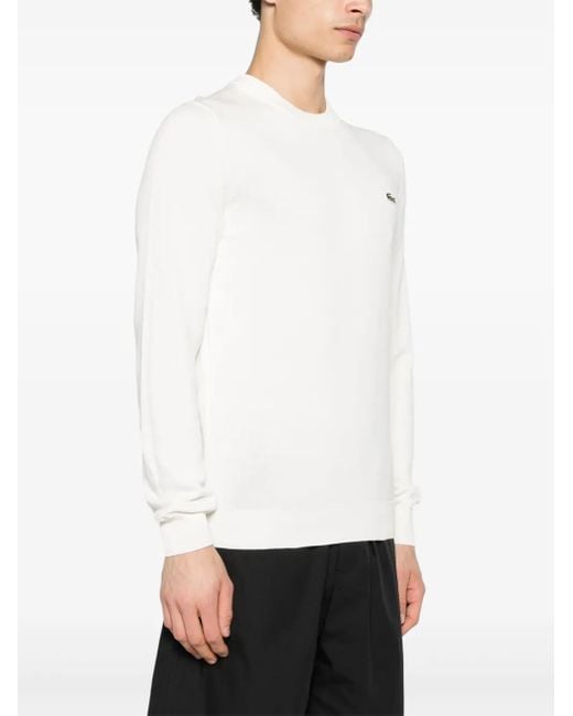 Lacoste White Logo-Patch Ribbed-Knit Jumper for men