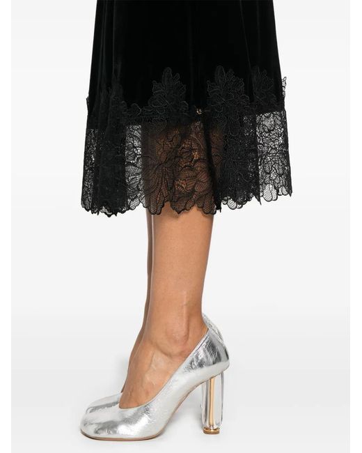 Nissa Black Floral-Appliqué Midi Dress