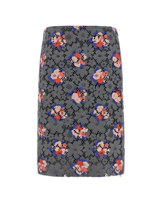 Fendi Gray Lace Floral-Pattern Midi Skirt