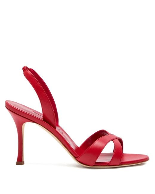 Manolo Blahnik Red Callasli 90 Leather Slingback Sandals