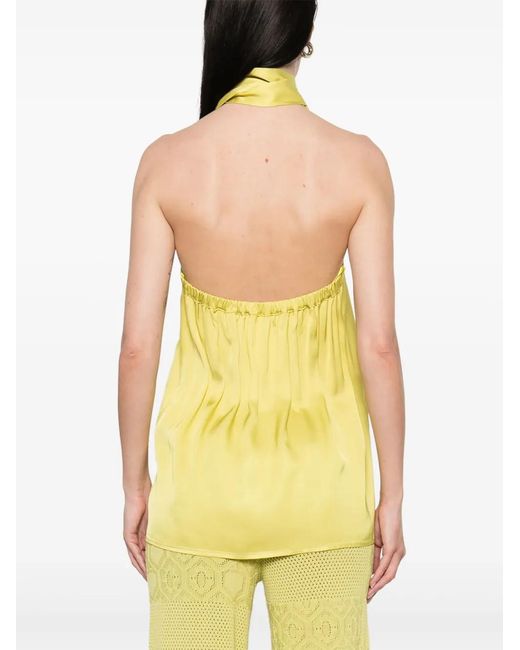 Akep Yellow Attached-Scarf Satin Top