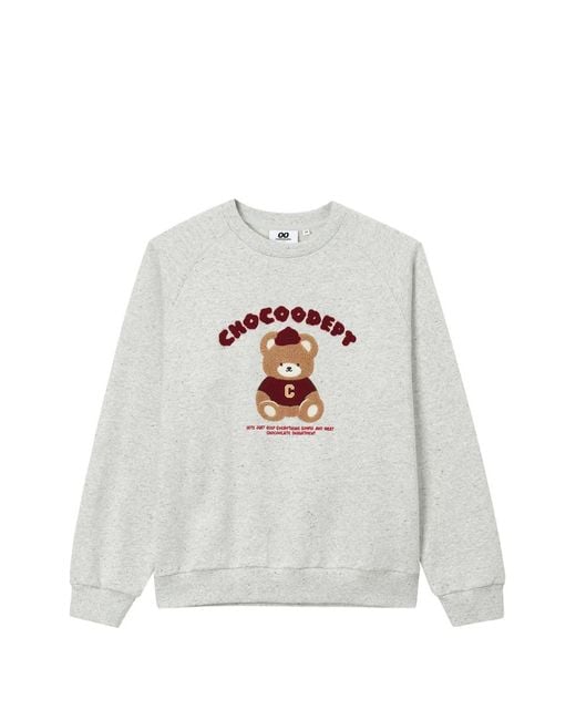 Chocoolate White Bear-Patch Long-Sleeve Sweatshirt