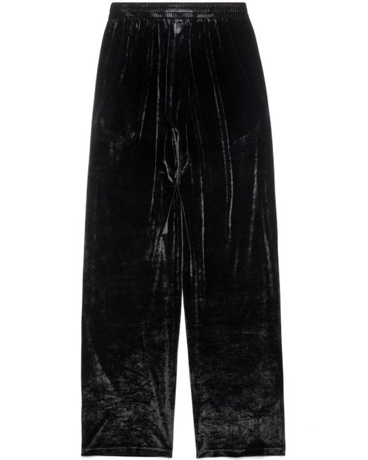 Balenciaga Black Velvet-effect Straight-leg Trousers