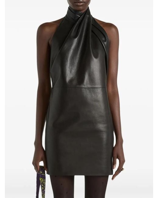 Balmain Black Lambskin Open-Back Dress