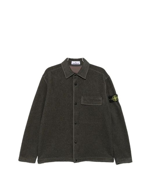 Stone Island Black Logo-Patch Shirt Jacket for men