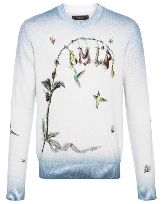 Amiri Hummingbird-Embroidered Cotton Sweater in Gray for Men | Lyst