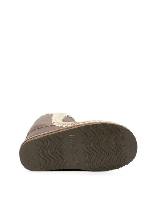 Mou Brown Crochet-Trim Metallic-Finish Boots