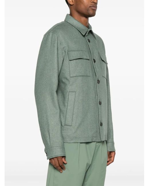 Herno Green Button-Up Brushed Shirt Jacket for men