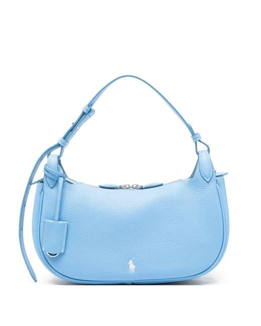 Polo Ralph Lauren Blue Logo-Print Pebbled Shoulder Bag