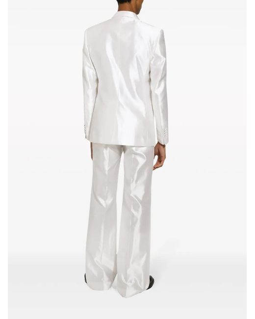 Dolce & Gabbana White Single-Breasted Silk Blazer for men