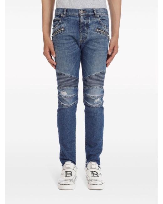Balmain Blue Ripped Tapered Jeans for men