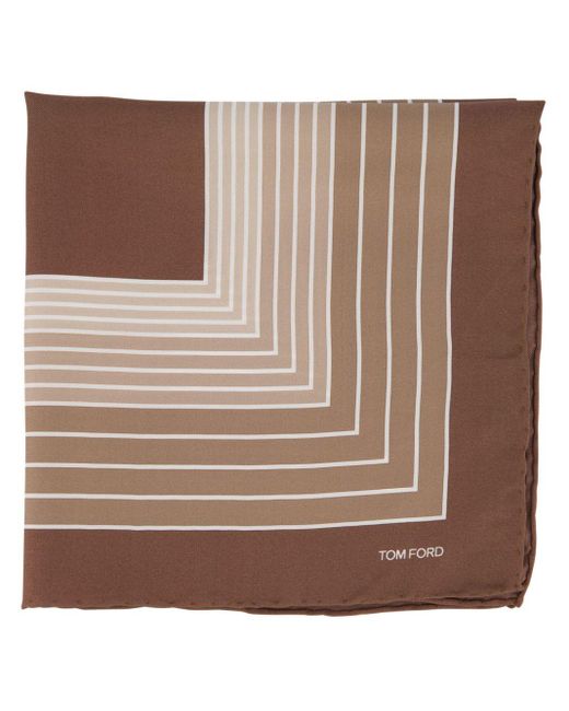 Tom Ford Brown Striped Silk Pocket Square for men