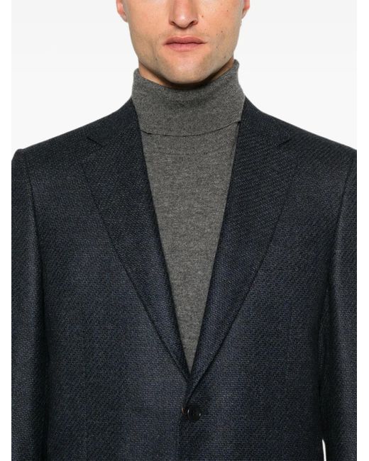 Canali Blue Notch-Lapel Single-Breasted Blazer for men